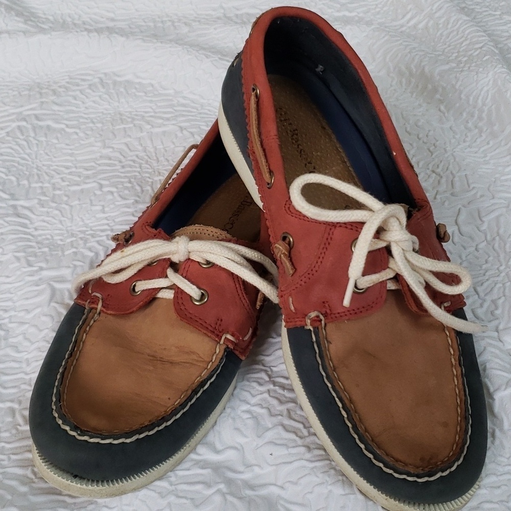 G.H. Bass & Co. Montauk Mens Charcoal/Rust/Tan Leather Boat Shoes, US 9.5 M